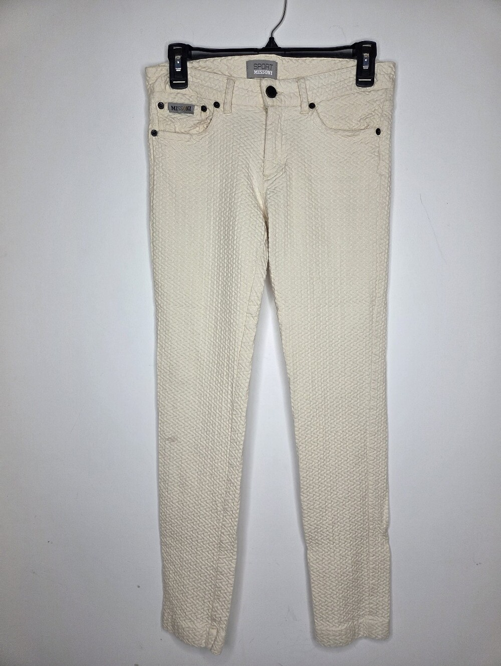 Missoni Sport Size 42 textured 5-pocket pants with a chevron pattern.